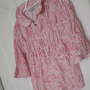 Boden Pink and White Floral-Print Ruffle-Sleeve Tunic